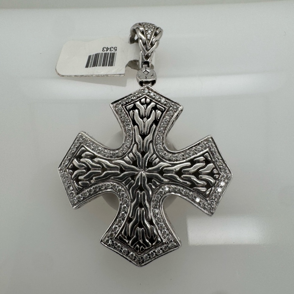 John Hardy Sterling Silver/ 18k Classic Chain Diamond Cross